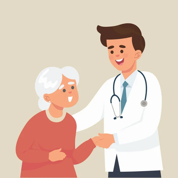 Cartoon Doctor Senior Vrouw Karakters — Stockvector