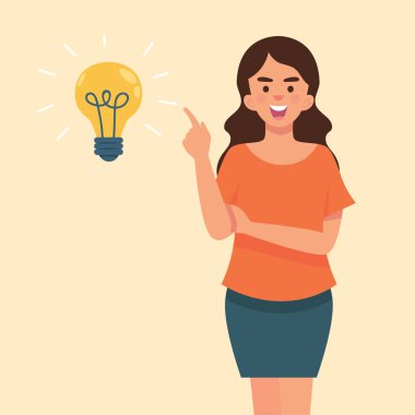 Fikir lambasını işaret eden kadın, vektör illüstrasyonu