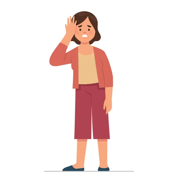 Cartoon Female Character Confused Expression Hand Head — Stock Vector