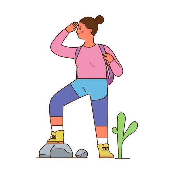 Vector Ilustración Mujer Joven Listo Para Aventura Joven Mujer Deportiva — Vector de stock