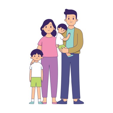 mutlu bir küçük aile, anne, baba ve iki oğlu bir portre