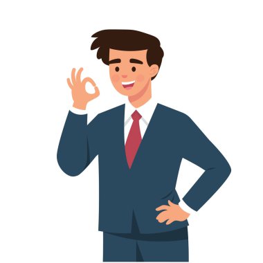 işadamı tamam dedi, el jestleri ile, genç işçilerin ifade ok dedi, genç gülümseme ve mutlu işadamı