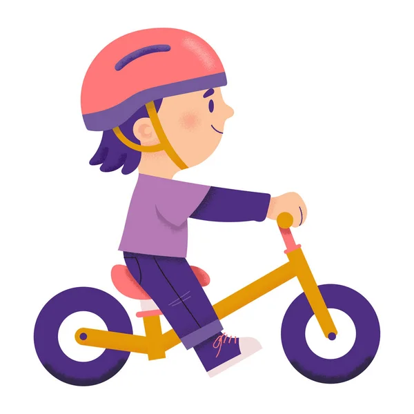 Boy Driving Push Bike Cheerfully Boy Learning Beginner Bike Push — Stock Vector