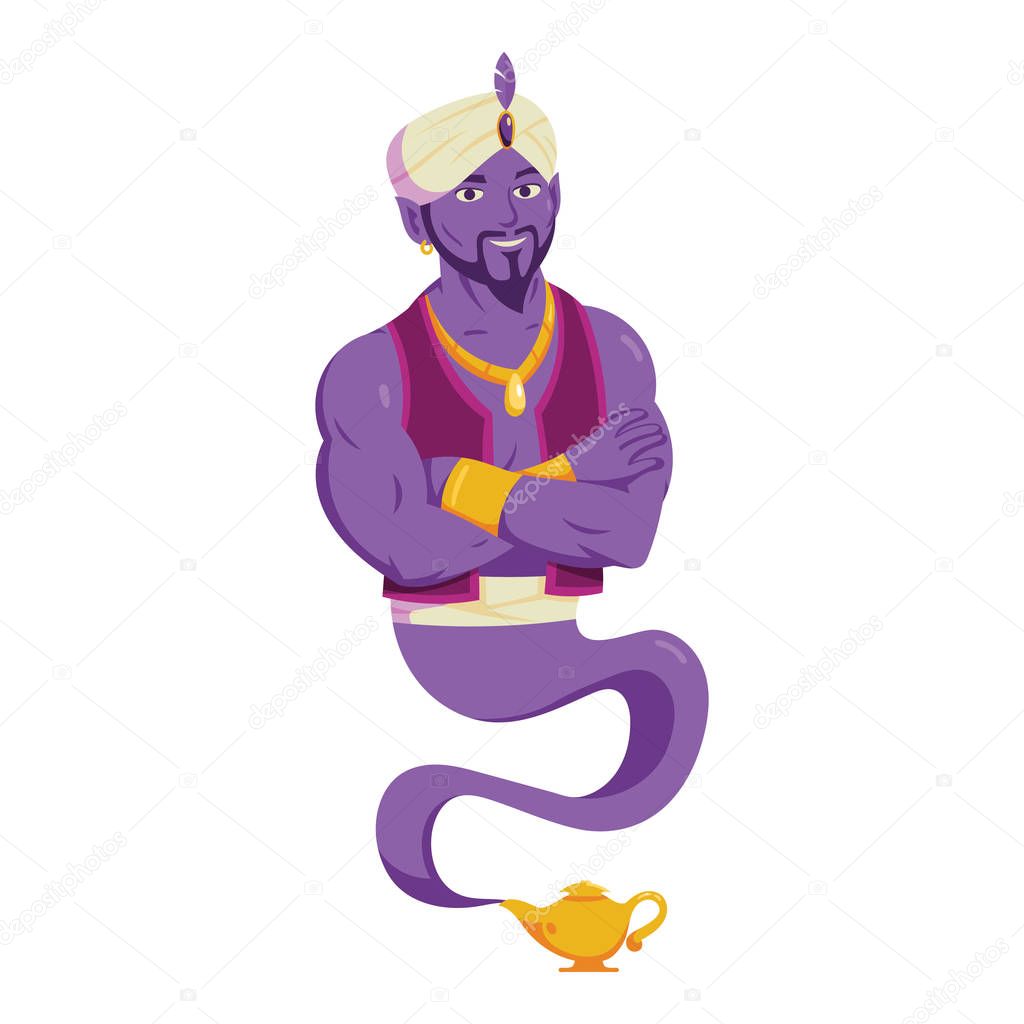 character vector illustration of a genie coming out of a magic lamp