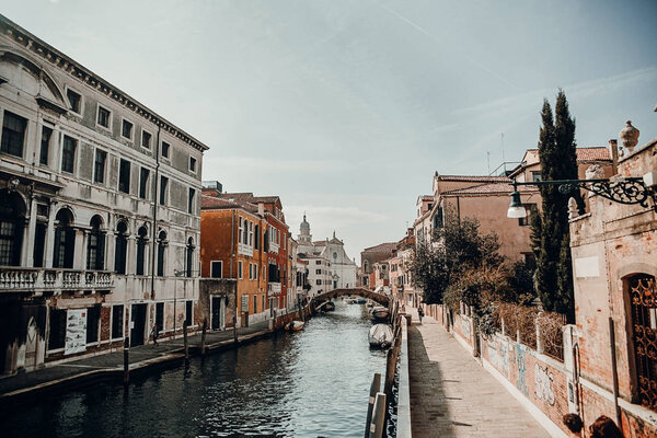 Canal in Venice, Italy. Architecture and landmarks of Venice. Venice postcard