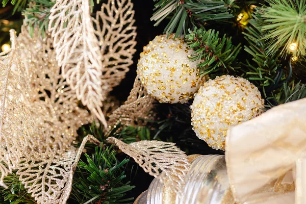 Christmas Fir Tree Decoration Close Balls Christmas Tree New Year — Stock Photo, Image