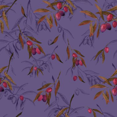 Sorunsuz illüstrasyon. Zeytin dalı paterni.