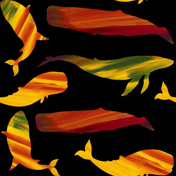 Naadloze Illustratie Techniek Van Collage Aquarel Walvissen Kinder Illustratie — Stockfoto