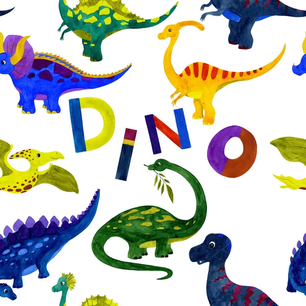 Безшовна акварельна ілюстрація динозаврів — стокове фото
