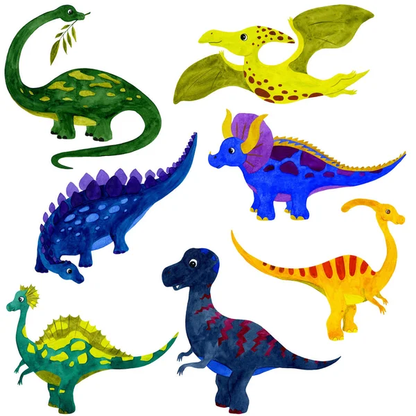 Set watercolor illustration of dinosaurs — Stock Photo, Image