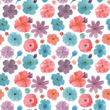 Suluboya çiçek deseni. Beyaz backgr üzerinde dikişsiz illüstrasyon