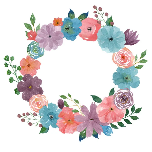 Watercolor floral wreath. Isolated illustration on white backgro — Stock Photo, Image