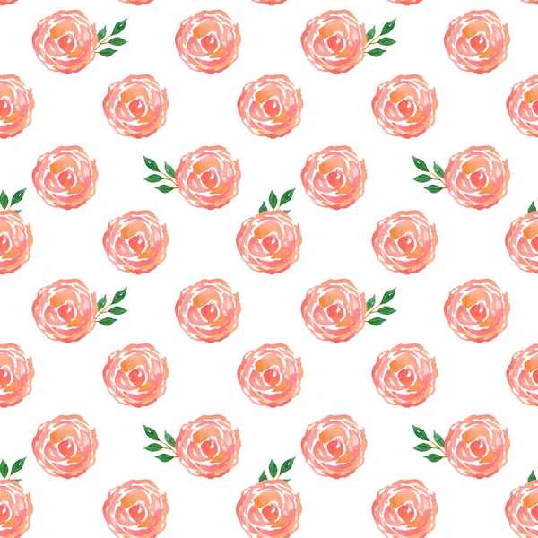 Aquarell nahtloses Muster mit Rosen und Blättern. — Stockfoto