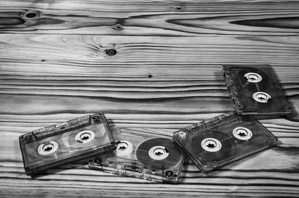 Cassetta Audio Tavolo Legno Bianco Nero — Foto Stock