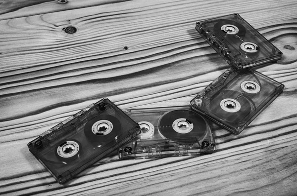 Cassette Audio Sobre Una Mesa Madera Blanco Negro — Foto de Stock