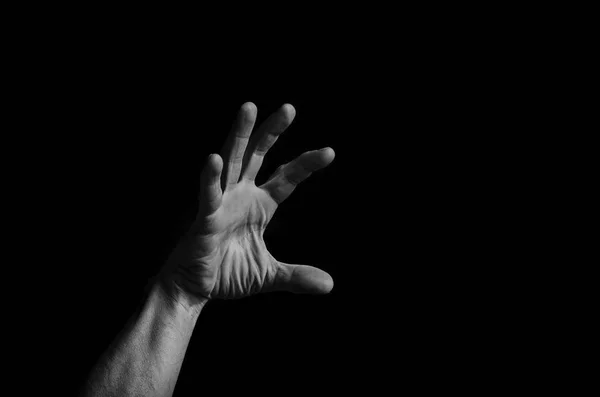 Mano Los Hombres Extiende Oscuridad Luz Blanco Negro — Foto de Stock