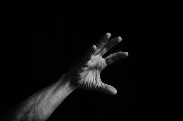 Mão Dos Homens Estende Escuridão Para Luz Preto Branco — Fotografia de Stock