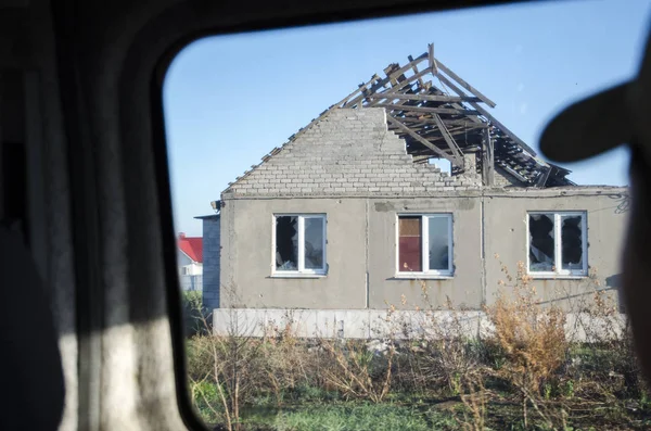 Oorlog Oekraïne Regeling Shyrokyne Donetsk Regio September 2018 Gebouwen Vernietigd — Stockfoto