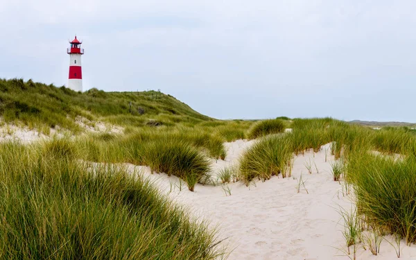 Deniz feneri listesi-Ost çim ve kum ile bir kumul manzara içinde. Panoramik manzaralı açık bir günde. Liste auf Sylt, Almanya'nın kuzeyinde Schleswig-Holstein, bulunan.