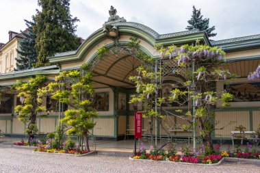 Şehir meran tarihi bina Wandelhalle ayrıntı görünümü. Province Bolzano, Güney Tyrol, Italya. Avrupa.