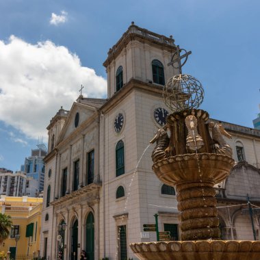 S Cathedral de Macau ve Çeşme detay görünümü. S, Makao, Çin, Asya.