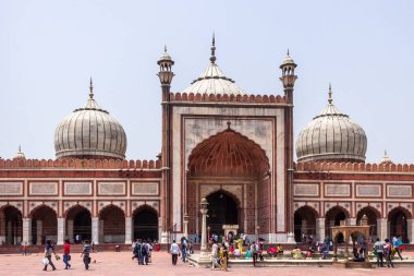 Central View on Entrance of Masjid e Jahan Numa, commonly known as Jama Masjid, largest Mosque Old Delhi, India, Asia. clipart