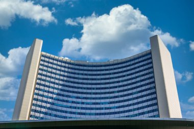 Birleşmiş Milletler Organizasyonu 'nun (UNO) inşası hakkında detaylı görüş, ger. Vereinte Nationen, Tuna Şehri, Viyana, Avusturya, Avrupa