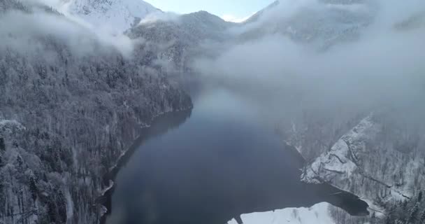 Ritsa Jezero Novoroční Svátky Lednu Horách Abcházie Gruzie Řadu Jedinečných — Stock video