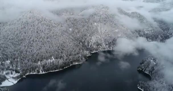 Lago Ritsa Nos Feriados Ano Novo Janeiro Nas Montanhas Abcásia — Vídeo de Stock