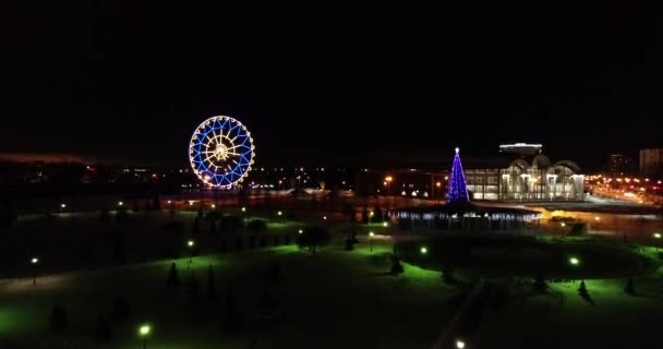 Riesenrad Und Der Wichtigste Weihnachtsbaum Den Neujahrsferien Jaroslawl — Stockvideo