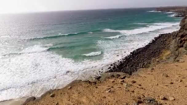 Fuerteventura Kanarische Inseln Strand Aus Schwarzem Vulkangestein Cotillo Sommer — Stockvideo