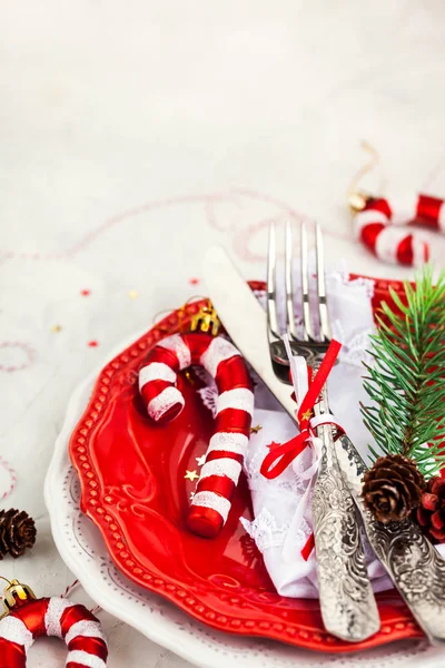 Christmas Dukning Plats Holiday Bakgrund Kopia Utrymme — Stockfoto