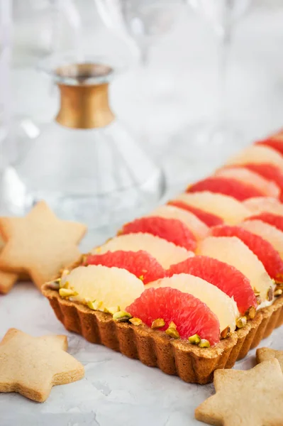 Delizioso Mascarpone Agli Agrumi Crostata Pistacchio — Foto Stock