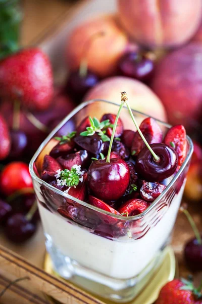 Delicious Italian dessert Panna Cotta with fresh summer berries — Stock Photo, Image