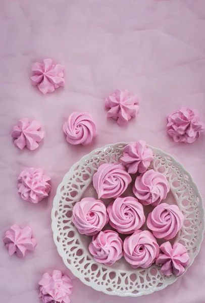 Meringues Pink Piring Warna Warni Latar Belakang Tampilan Atas — Stok Foto