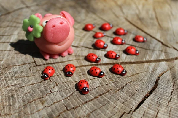 Boa Sorte Deseja Com Porco Maçapão Doce — Fotografia de Stock