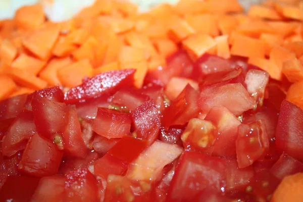 Pedaços Tomates Cenouras — Fotografia de Stock