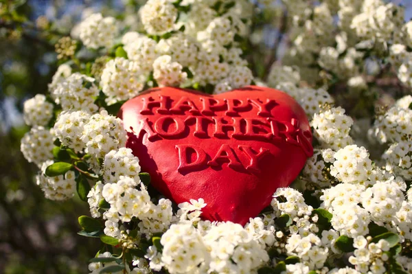 Ein Rotes Herz Mit Dem Text Happy Mother Day Schneebeerenbusch — Stockfoto
