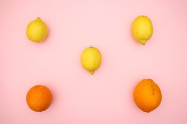 Pembe arka planda Portakallar ve limon 