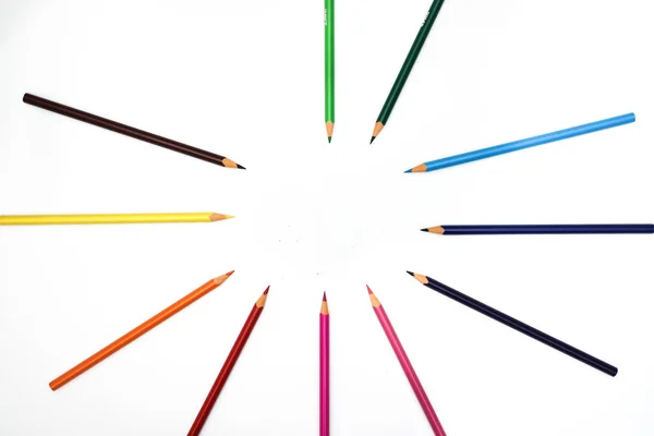 Crayons Colorés Pour Artiste Sur Fond Blanc — Photo