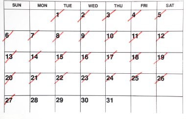 İşaretli tarihlerle bir ayın takvimi 