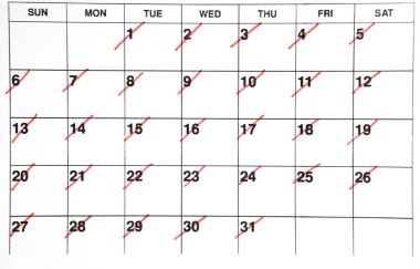 İşaretli tarihlerle bir ayın takvimi 