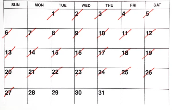 Calendar One Month Marked Dates — Stock Photo, Image