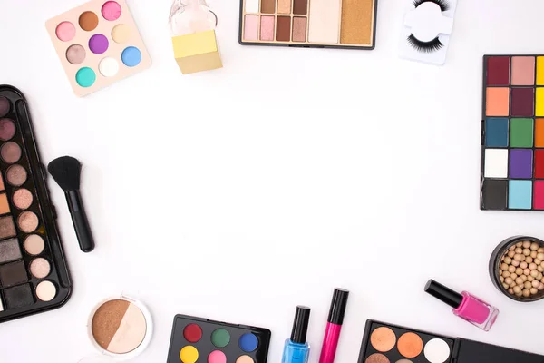 Maquillaje Belleza Productos Cosméticos Sobre Fondo Blanco — Foto de Stock