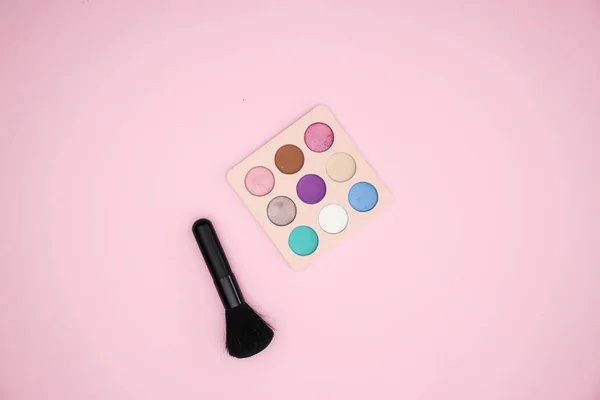 Eye Shadow Make Brush Pink Background — Stock Photo, Image