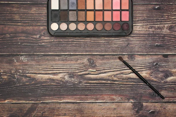 Eye Shadow Palette Make Brushes Table — Stock Photo, Image