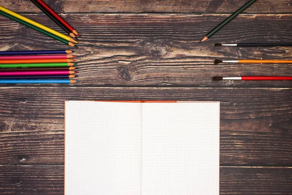 Escuela Materiales Arte Mesa Madera — Foto de Stock