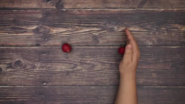 Radish Coming Out Man Hand Transform Apple Stop Motion Animation — Stock Video