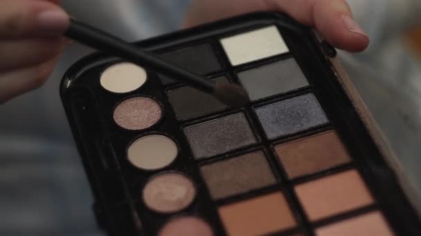 Woman Hold Palette Eye Shadows Second Hand Smears Shadows — Stock Video