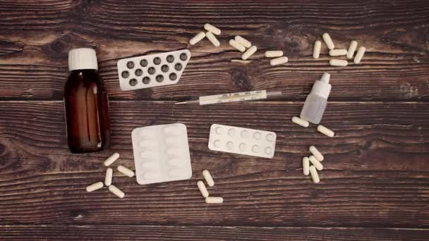 Drugs Pills Table Stop Motion — Stock Video